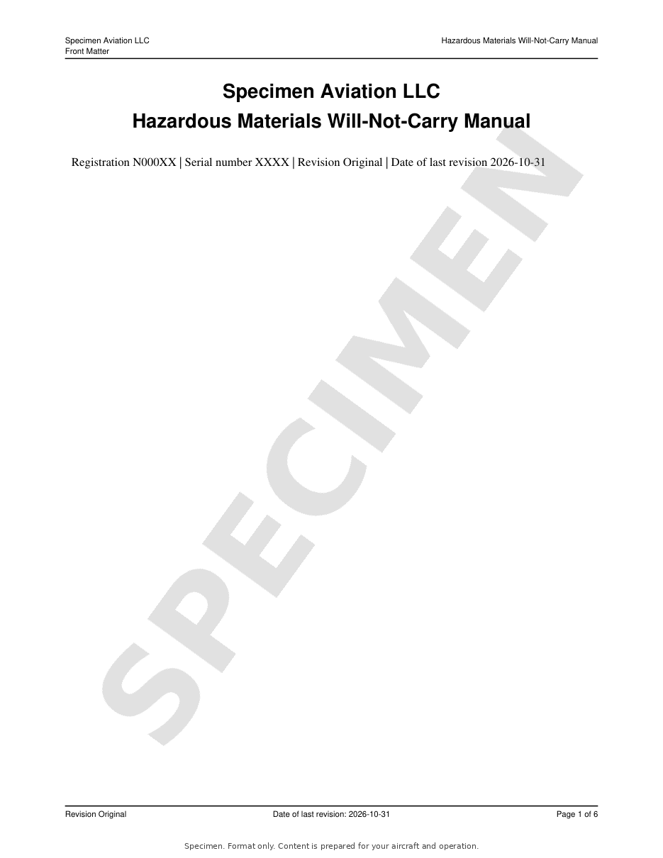Hazardous Materials Will-Not-Carry Manual specimen, page 1 of 6