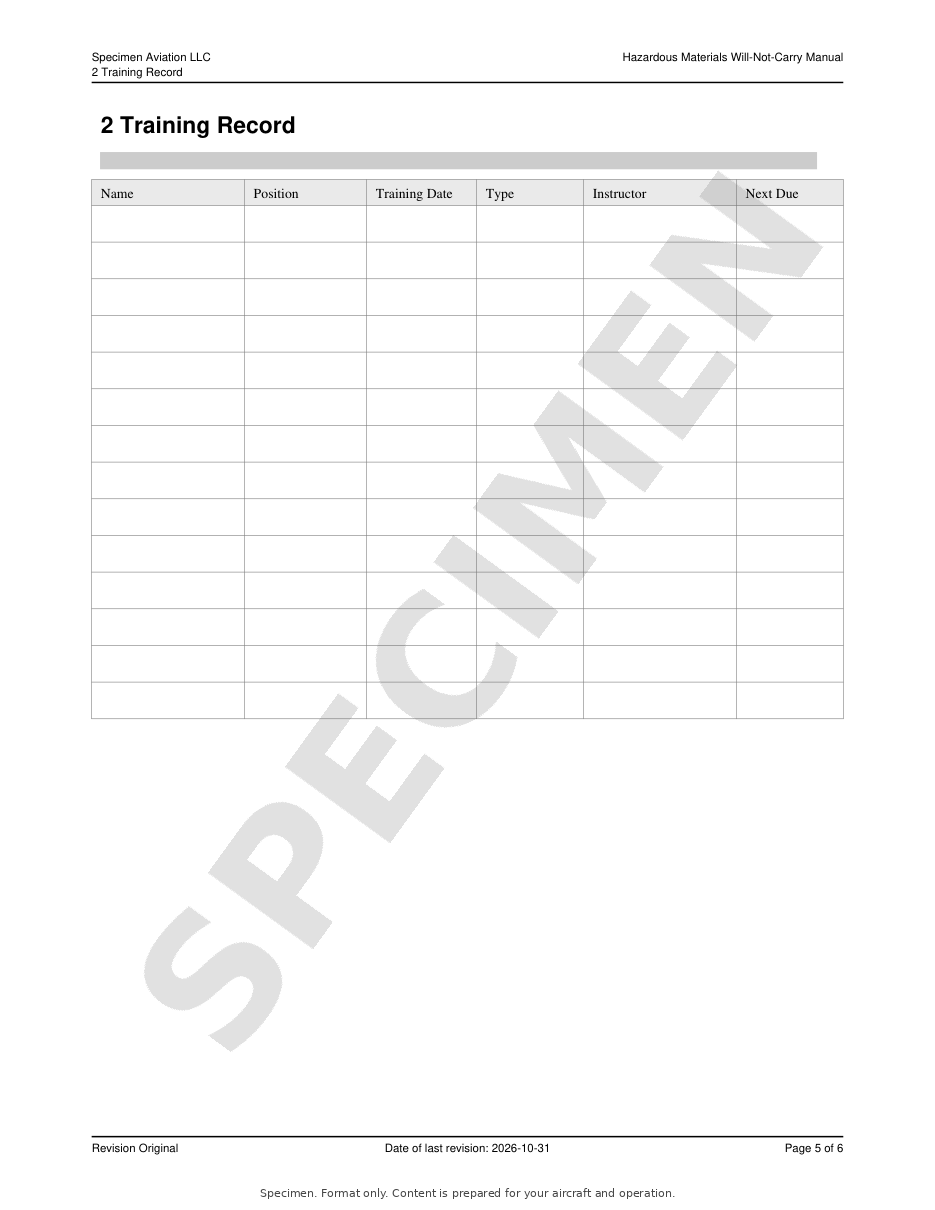 Hazardous Materials Will-Not-Carry Manual specimen, page 5 of 6