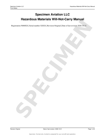 Cover page of the Hazardous Materials Will-Not-Carry Manual specimen