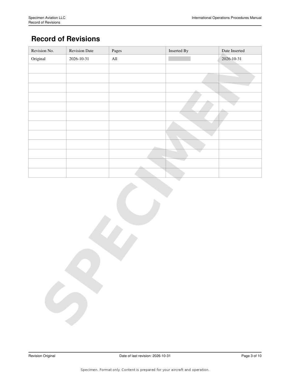 International Operations Procedures Manual specimen, page 3 of 10