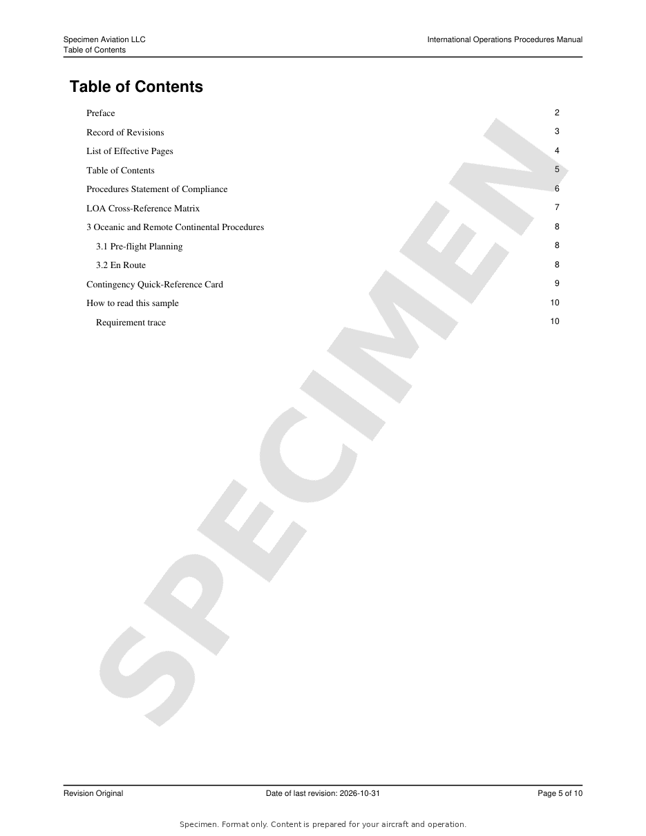 International Operations Procedures Manual specimen, page 5 of 10
