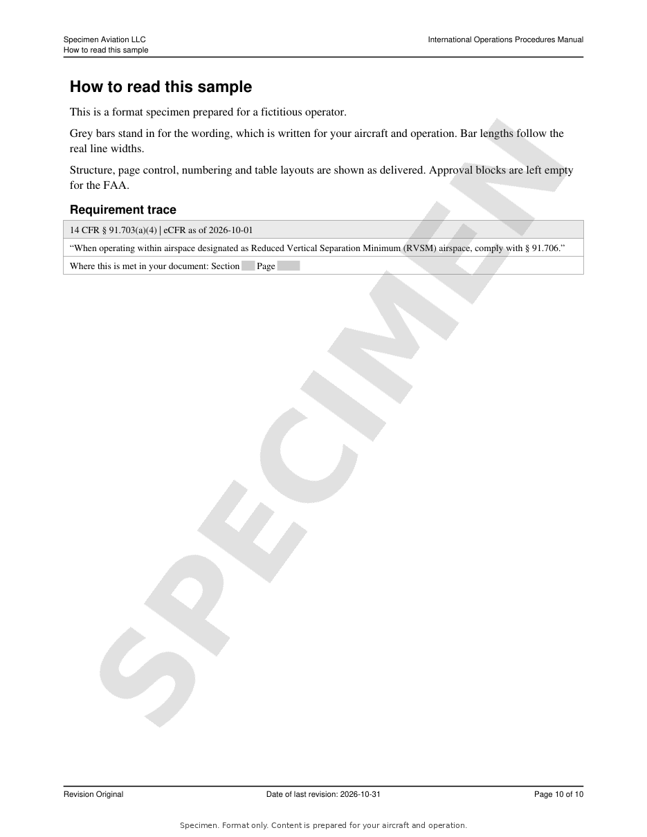 International Operations Procedures Manual specimen, page 10 of 10