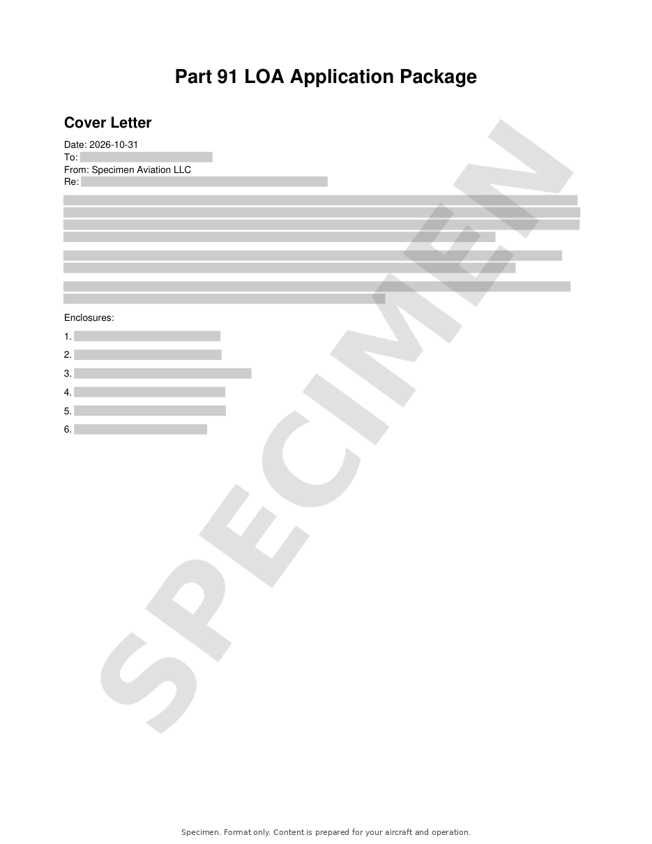 Part 91 LOA Application Package specimen, page 1 of 6