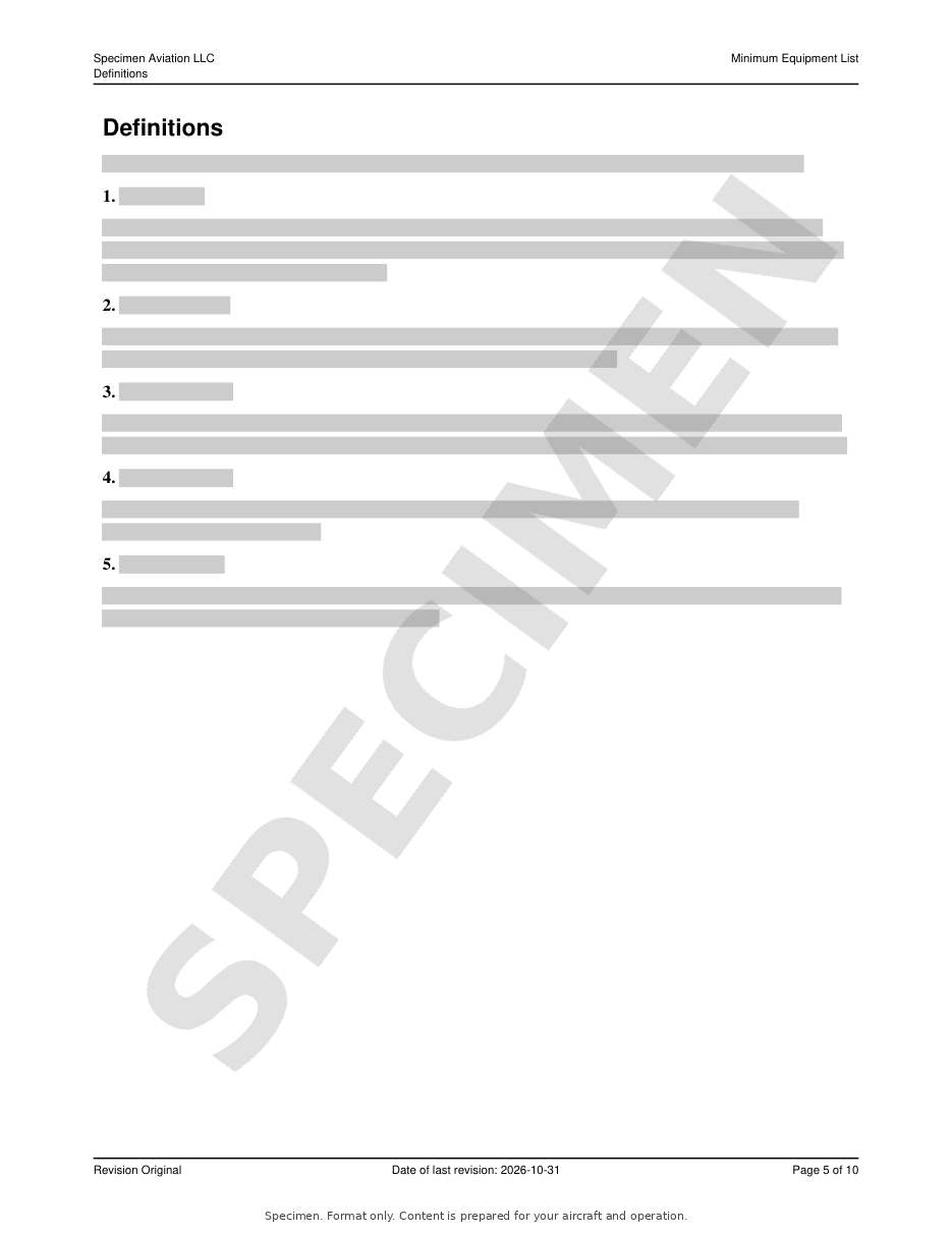 Minimum Equipment List specimen, page 5 of 10