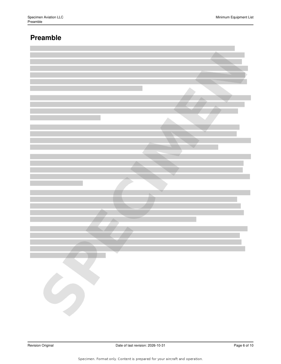 Minimum Equipment List specimen, page 6 of 10