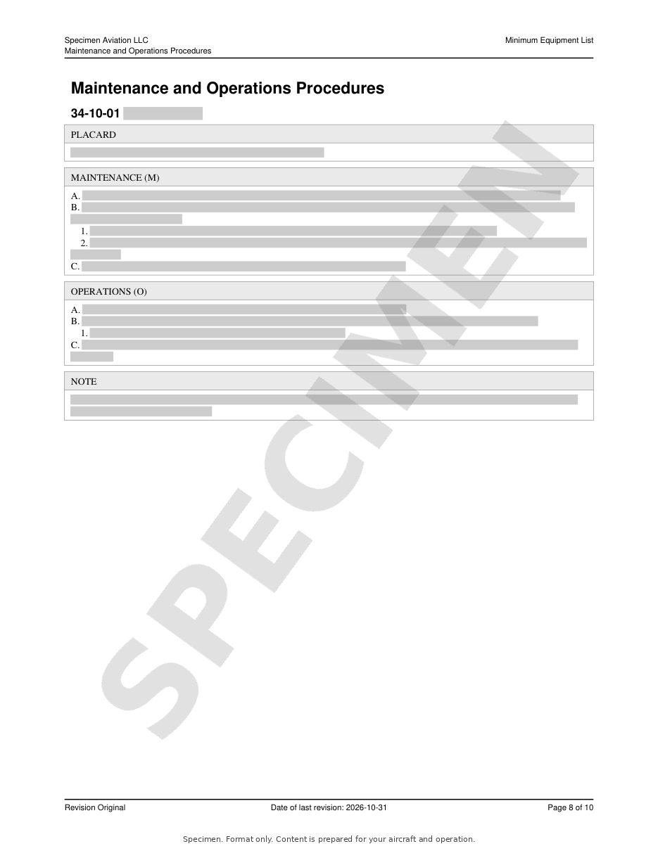 Minimum Equipment List specimen, page 8 of 10