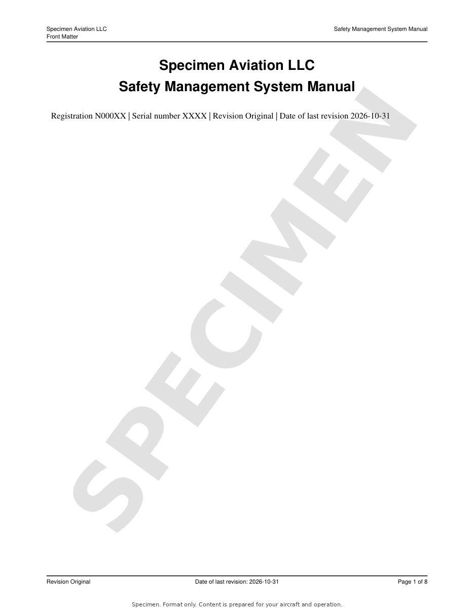 Safety Management System Manual specimen, page 1 of 8