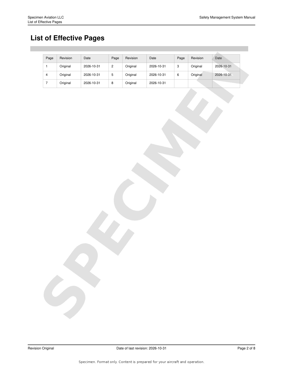 Safety Management System Manual specimen, page 2 of 8