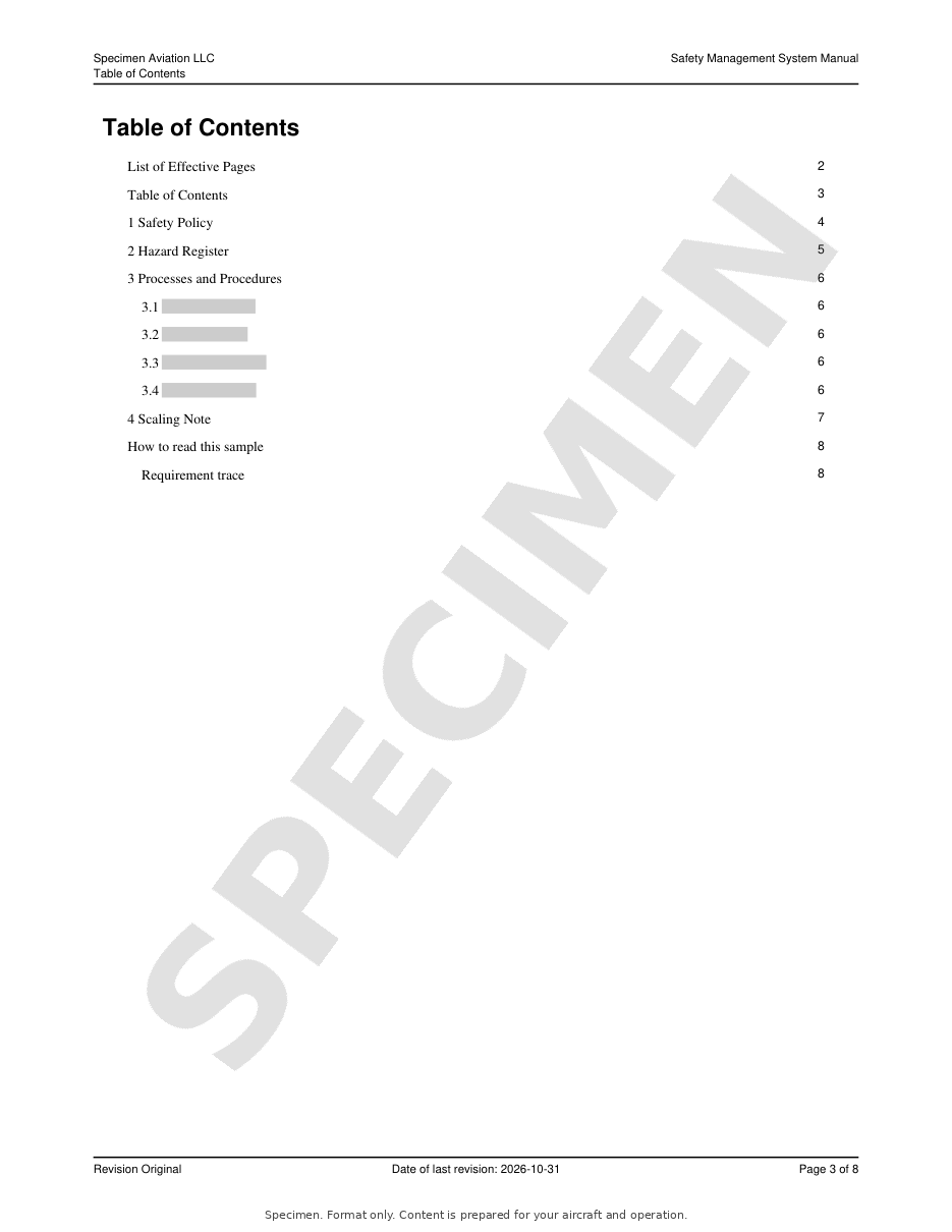 Safety Management System Manual specimen, page 3 of 8
